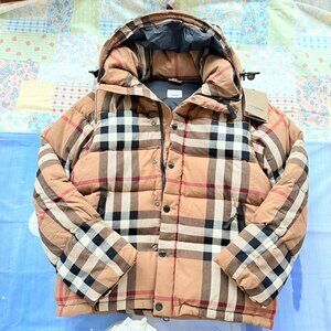 Burberry Men's Detachable Sleeve Check Cotton Hooded Puffer Jacket